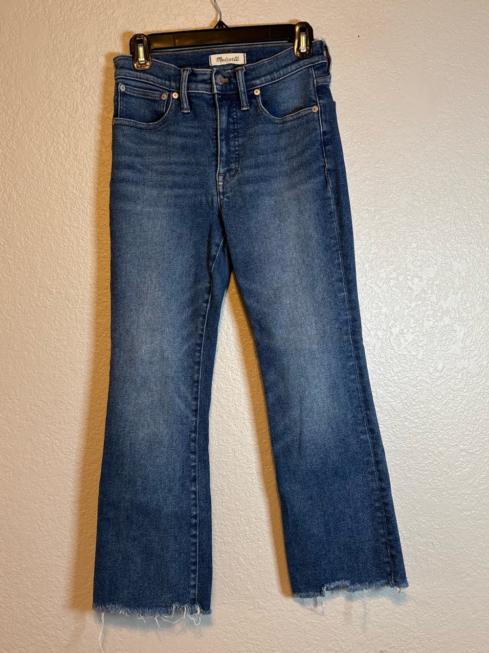 Madewell Cali Demi Boot 27 Jeans Raw Hem Bootcut Medium Dark